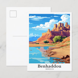Benhaddaou Morocco Art Vintage Travel Illustration Postcard
