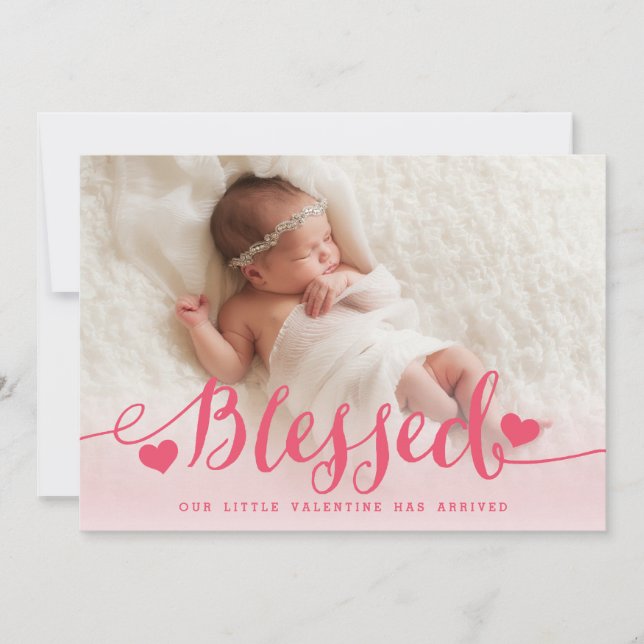Béni | Faire-part de naissance rose Valentine (Devant)