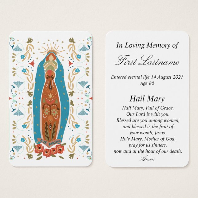 Béni Mère Ave Maria dans la carte de prière mémoir (Devant & derrière)