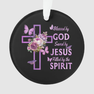 Béni par Dieu sauvé par Jésus Croix Florale pourpr