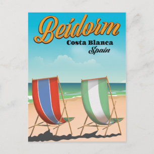 Benidorm beach travel poster postcard