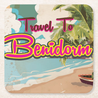 Benidorm,Spain Vintage vacation Poster Square Paper Coaster