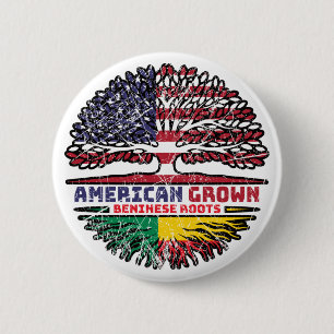 Benin Beninese American USA Tree Roots Flag 2 Inch Round Button
