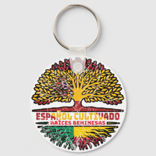 Benin Beninese Spanish Spain Tree Roots Flag Keychain