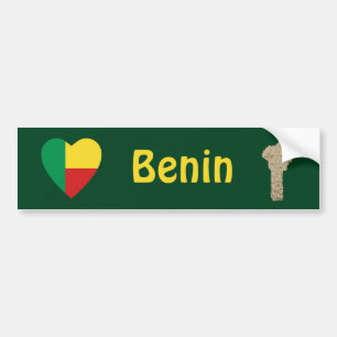 Benin Flag Heart + Map Bumper Sticker