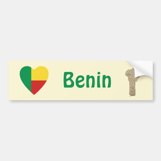 Benin Flag Heart + Map Bumper Sticker (Front)