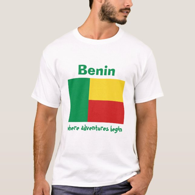 Benin Flag + Map + Text T-Shirt (Front)