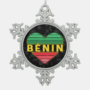 Beninese Heart, I Love Benin Christmas Snowflake Pewter Christmas Ornament
