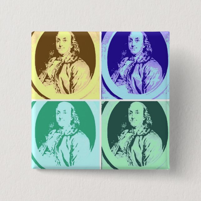 Benjamin Franklin 2 Inch Square Button (Front)
