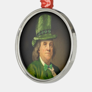 Benjamin Franklin Clover St Patrick's Day Metal Ornament