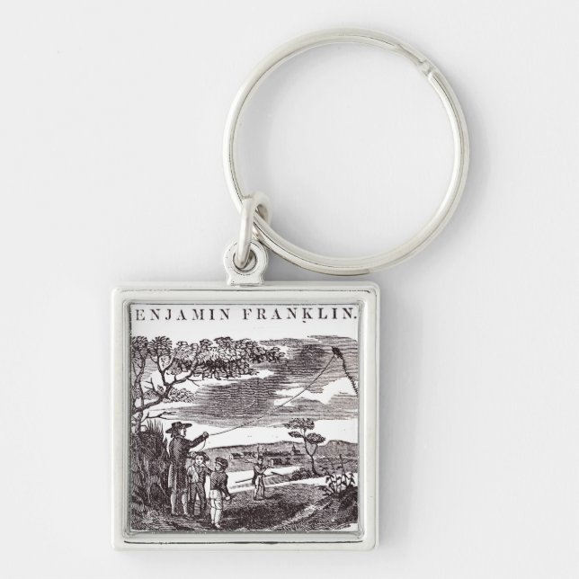Benjamin Franklin  Conducts his Kite Experiment Keychain (Front)