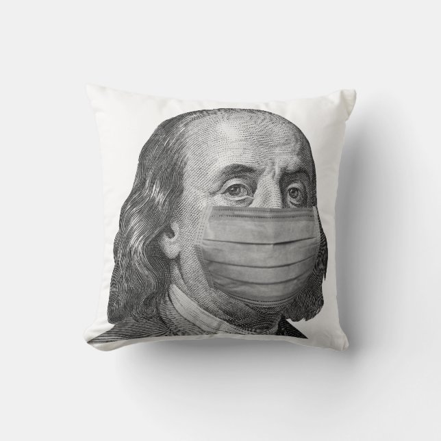 Benjamin Franklin in mask Throw Pillow (Front)