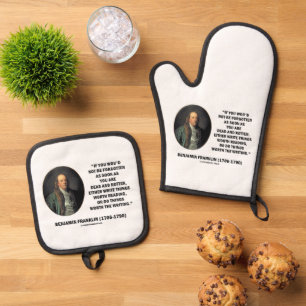 Benjamin Franklin Not Be Forgotten Reading Writing Oven Mitt & Pot Holder Set