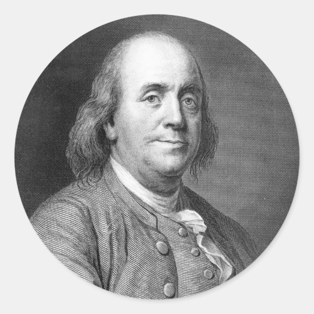 Benjamin Franklin usa president history portrait f Classic Round Sticker (Front)