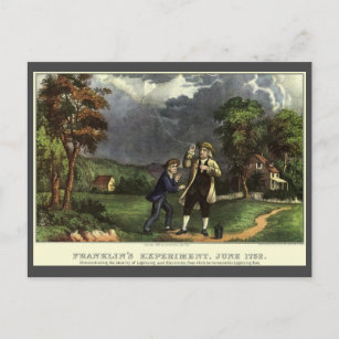 Benjamin Franklin's Kite and Lightning Experiment Postcard