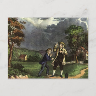 Benjamin Franklin's Kite and Lightning Experiment Postcard