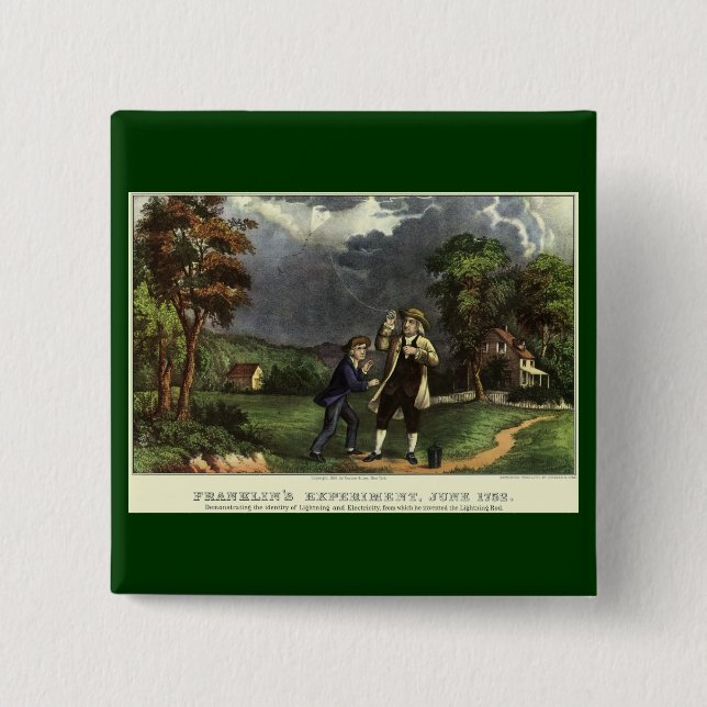 Benjamin Franklin's Lightning and Kite Experiment 2 Inch Square Button (Front)