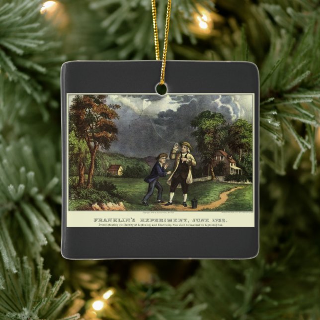 Benjamin Franklin's Lightning and Kite Experiment Ceramic Ornament (Tree)