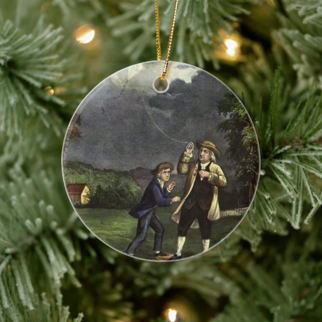 Benjamin Franklin's Lightning and Kite Experiment Ceramic Ornament (Tree)