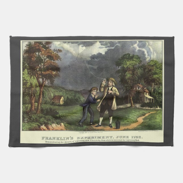 Benjamin Franklin's Lightning and Kite Experiment Kitchen Towel (Horizontal)
