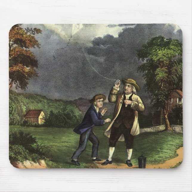 Benjamin Franklin's Lightning and Kite Experiment Mouse Pad (Front)