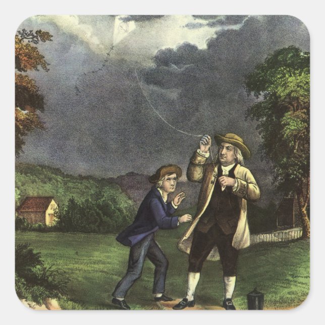 Benjamin Franklin's Lightning and Kite Experiment Square Sticker (Front)