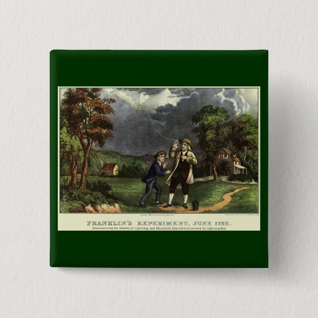 Benjamin Franklin's Lightning with Kite Experiment 2 Inch Square Button (Front)
