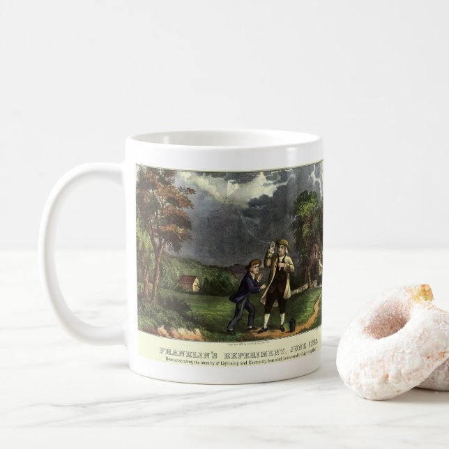 Benjamin Franklin's Lightning with Kite Experiment Coffee Mug (With Donut)