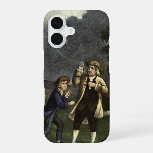 Benjamin Franklin's Lightning with Kite Experiment iPhone 16 Case (Back)
