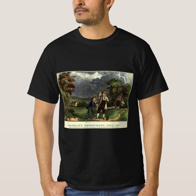 Benjamin Franklin's Lightning with Kite Experiment T-Shirt (Front)