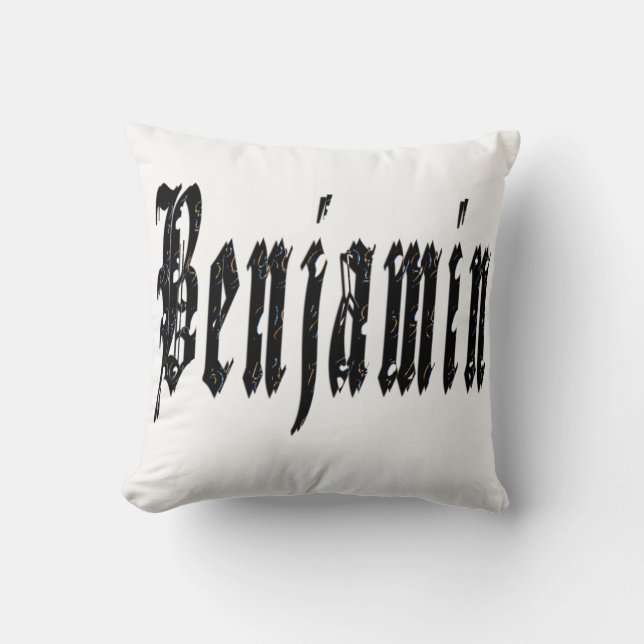 Benjamin, Name, Logo, White Throw Cushion. Pillow (Front)