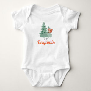Benjamin Name Reveal Letter Woodland Boy Squirrel Baby Bodysuit