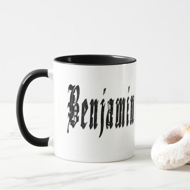 Benjamin, Nom, Logo, Mug Combo Noir. (Avec donut)