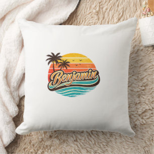 Benjamin Retro Sunset Name Design Throw Pillow
