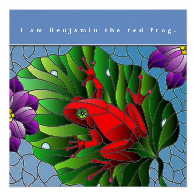 Benjamin the Red Frog Pond Flower Green Lotus Leaf Poster (Front)