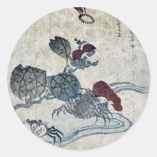 Benkei crab and camellia by Katsushika, Taito II Classic Round Sticker