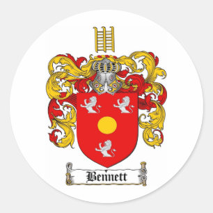 BENNETT FAMILY CREST - BENNETT COAT OF ARMS CLASSIC ROUND STICKER