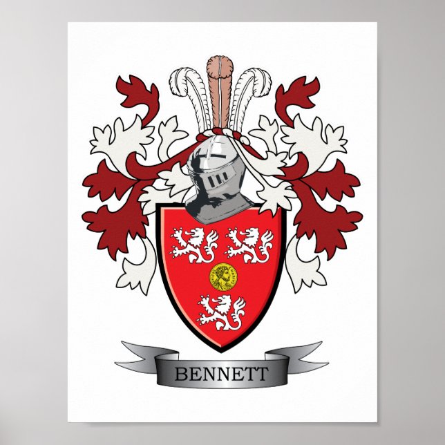 Bennett Family Crest Coat of Arms Poster (Front)