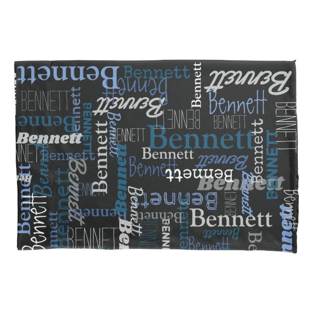 Bennett personalized name blue grey  pillowcase (Front)