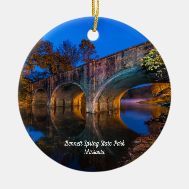 Bennett Spring Bridge Twilight Circle Ornament (Front)