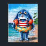 Benny Blue - Beach Postcard<br><div class="desc">Benny Blue Bunny - Beach swimming ocean vacation holiday fun,  traditional whimsical illustration by Christine Karron</div>