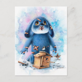 Benny Blue - Carte postale de maison d'oiseau à fa