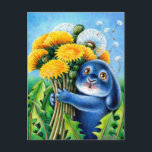 Benny Blue - Dandelions Postcard<br><div class="desc">Benny Blue Bunny - Dandelions flowers blowy happy day cute traditional whimsical illustration by Christine Karron</div>