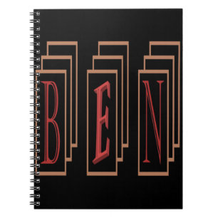 Bens name in art form colours red black gold notebook