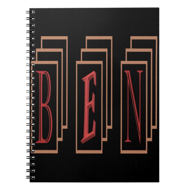 Bens name in art form colours red black gold notebook (Front)