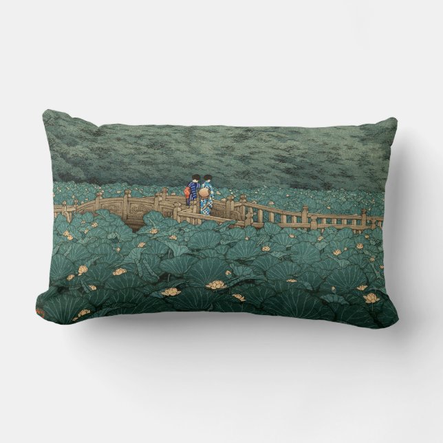 Benten Pond at Shiba Kawase Hasui Japanese Scenery Lumbar Pillow (Front)