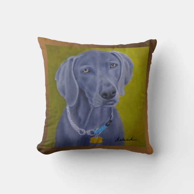 Bentley (Weimaraner) oil painting ~Camille Babusik Throw Pillow (Front)