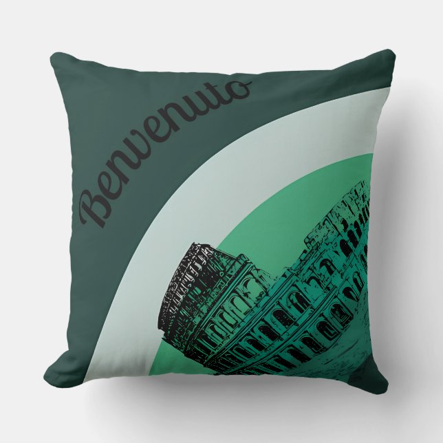 Benvenuto Rome Colosseum Retro Art Throw Pillow (Front)
