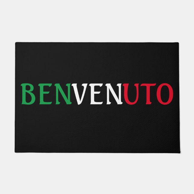 Benvenuto Welcome in Italian Flag Colours Doormat (Front)