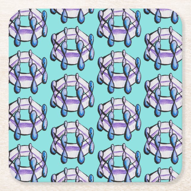 Benzene Molecule Pattern Organic Chemistry Art Square Paper Coaster (Front)